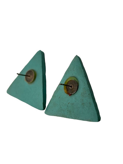 1980s Triangle Geometric Earrings Post Pierced Paint Clay 1 3/8"
