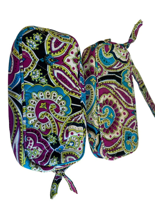 Vera Bradley "Silk Paisley" Cosmetic Bag Wristlet Travel Pouch Set 2 Piece