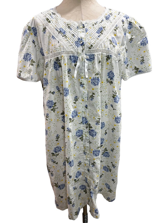 One Size Barbizon Women's Vintage 1980s Floral Nightgown Blue Rose