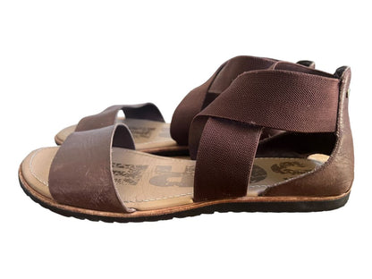 Size 9.5 Sorel Ella Leather Upper Sandals Brown Elastic Slip On