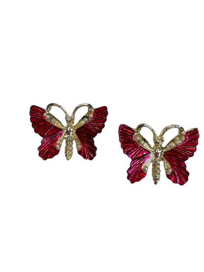 Scatter Pins Set of 2 Butterfly Hot Pink Goldtone Brooch Pin 1"