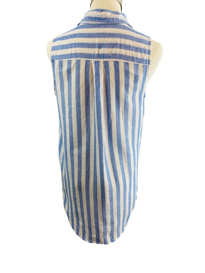 XXS J.Crew Womens Blue White Stripe Sleeveless Linen Blend Pullover Tunic Blouse