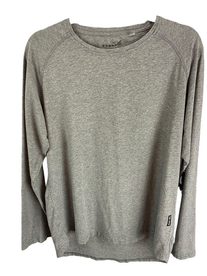 Large Tezo Men's Heathered Gray Long Sleeve Pullover Tshirt