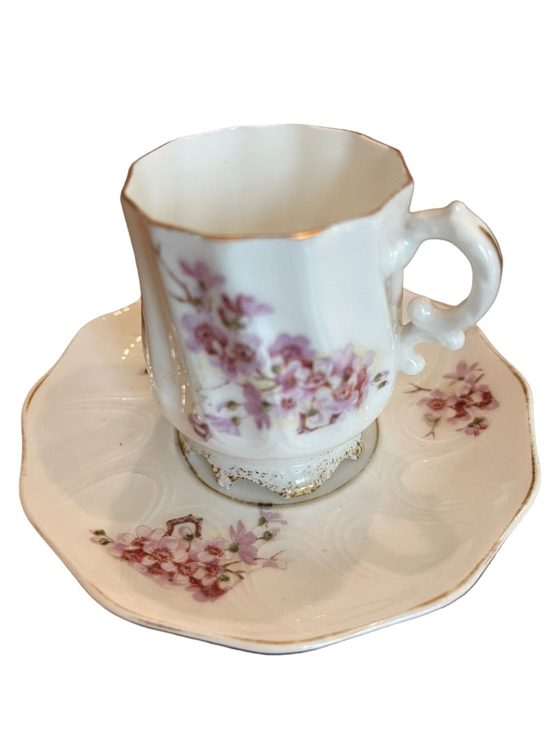 Pompadour Germany Demitasse Porcelain Cup Saucer Floral Gold Trim