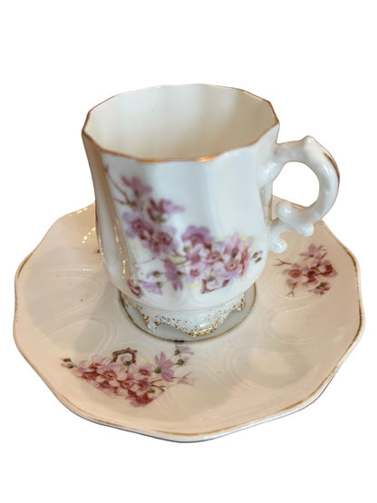 Pompadour Germany Demitasse Porcelain Cup Saucer Floral Gold Trim