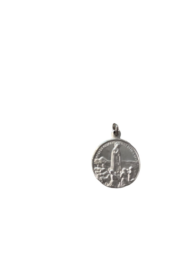 Double Sided Silvertone Charm Nassa Rosario Da Fatima 1977 .6" Diameter Catholic Medal