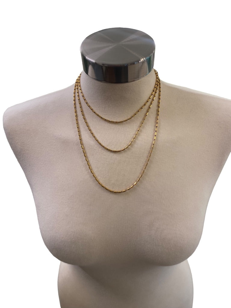 Goldtone Bugle Bead Necklace 54" Strand String Barrel Closure