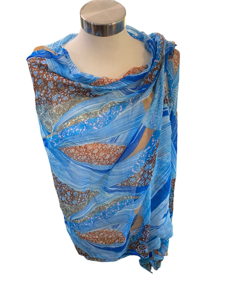 Lightweight Blue Pattern Summer Scarf 31" x 80" Womens Wrap Shawl