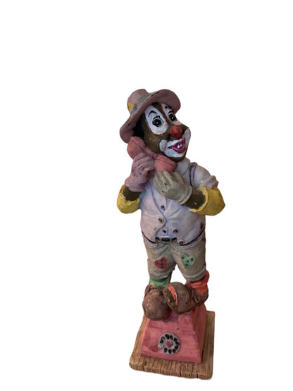 1995 Resin Clown Figurine Brown Skin Standing on Phone Cute 6"