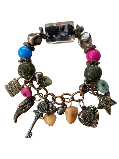 Stretch Large Wrist Bracelet Charm Chunky Heart Key  Lock Star Beads