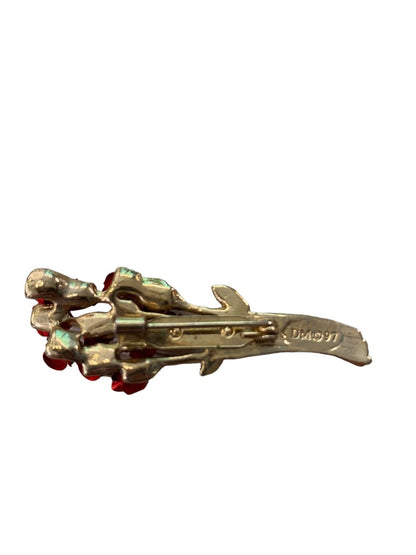 Signed DM Danbury Mint for Avon Brooch Red Goldtone Rose Bouquet 2.25" 1997