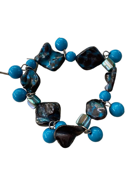 Beaded Stretch Bracelet Acrylic Funky Artsy Dangling Beads Teal Black