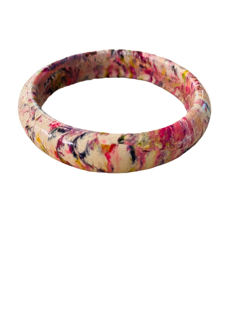 Small Painted Wooden Bangle Bracelet Swirl Multicolor 2.1" Inside Diameter