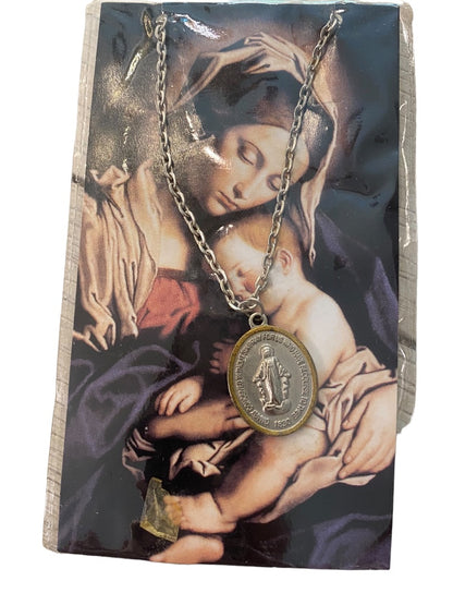 Catholic Christian Medals on Chain Mary Pope John Paul Set of 2 New on Prayer Cards