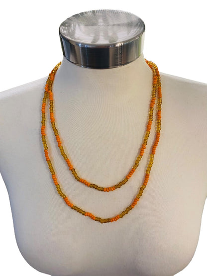 Orange and Yellow-Gold 48" Strand String Beaded Necklace Overhead No Clasp