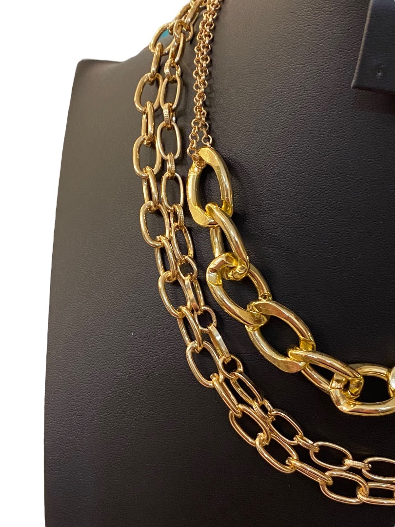 Layered Goldtone Chunky Chain Necklace Statement Lobster Clasp Closure 16"