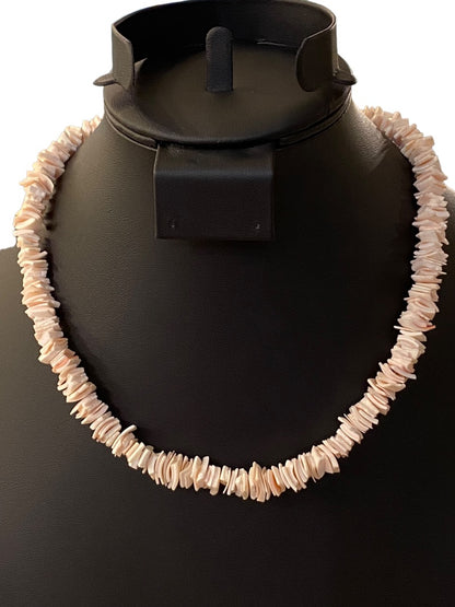 Chip Shell Puka Bead Necklace 16-18" Blush Pink Lobster Clasp Beachy Coastal