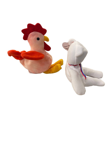 Ty Teenie Beanie Babies Strut the Rooster and Libearty the Bear 5" Plush Tgs