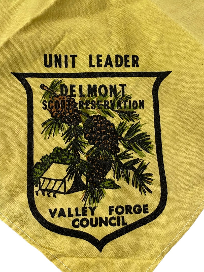 Vintage Bandana Yellow Unit Leader Delmont Scout Reservation Valley Forge Council 15 x 14"