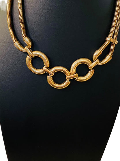 Charming Charlie Goldtone Statement Necklace 17-21" Dual Snake Chain