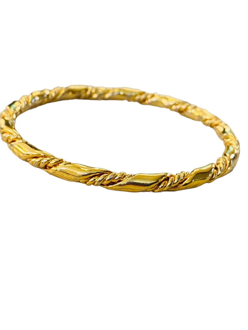 Goldtone Textured Bangle Bracelet Twist Design 2.6" Inside Diameter