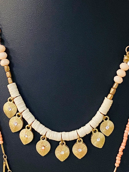 Dual Strand Layered Necklace Pink Seed Beads Goldtone 18-20"