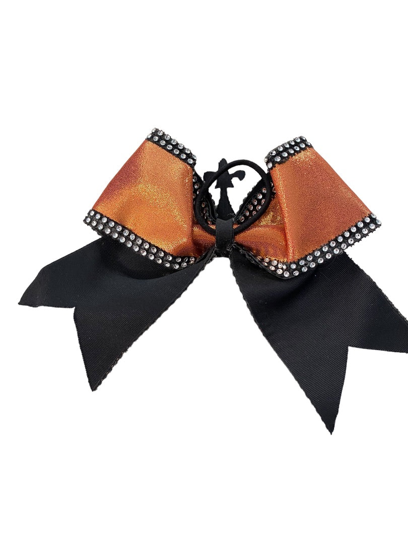 Girls Oversize Hair Bow 6.5" Elastic Ponytail Holder Shiny Orange Black Crown