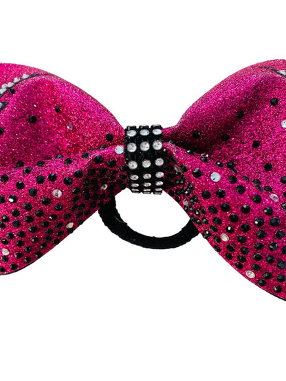 Girls Oversize Hair Bow 6.5" Elastic Ponytail Holder Glitter Hot Pink Lightning Bolt