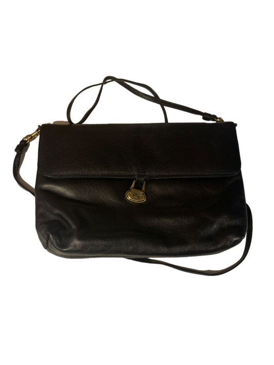 Vintage 1980s Etienne Aigner Black Leather Clutch Handbag Convertible Shoulder Strap