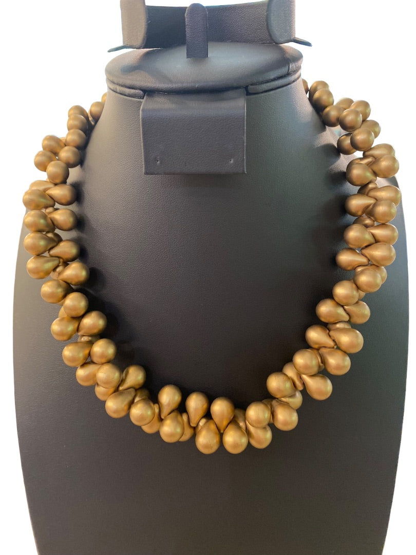Goldtone Plastic Bead Chunky Statement Necklace 19" Lobster Clasp Retro