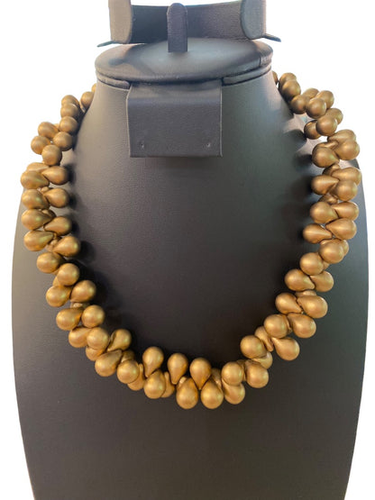 Goldtone Plastic Bead Chunky Statement Necklace 19" Lobster Clasp Retro