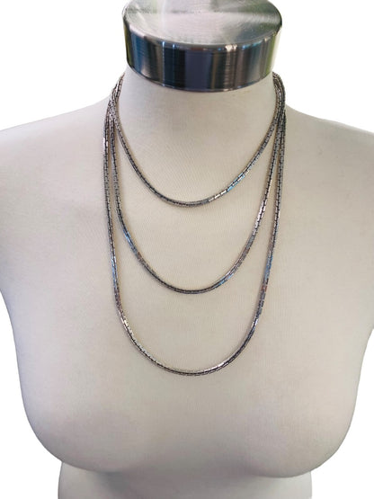 Silvertone Box Chain Necklace 62" Long Spring Clasp Shiny Strand String