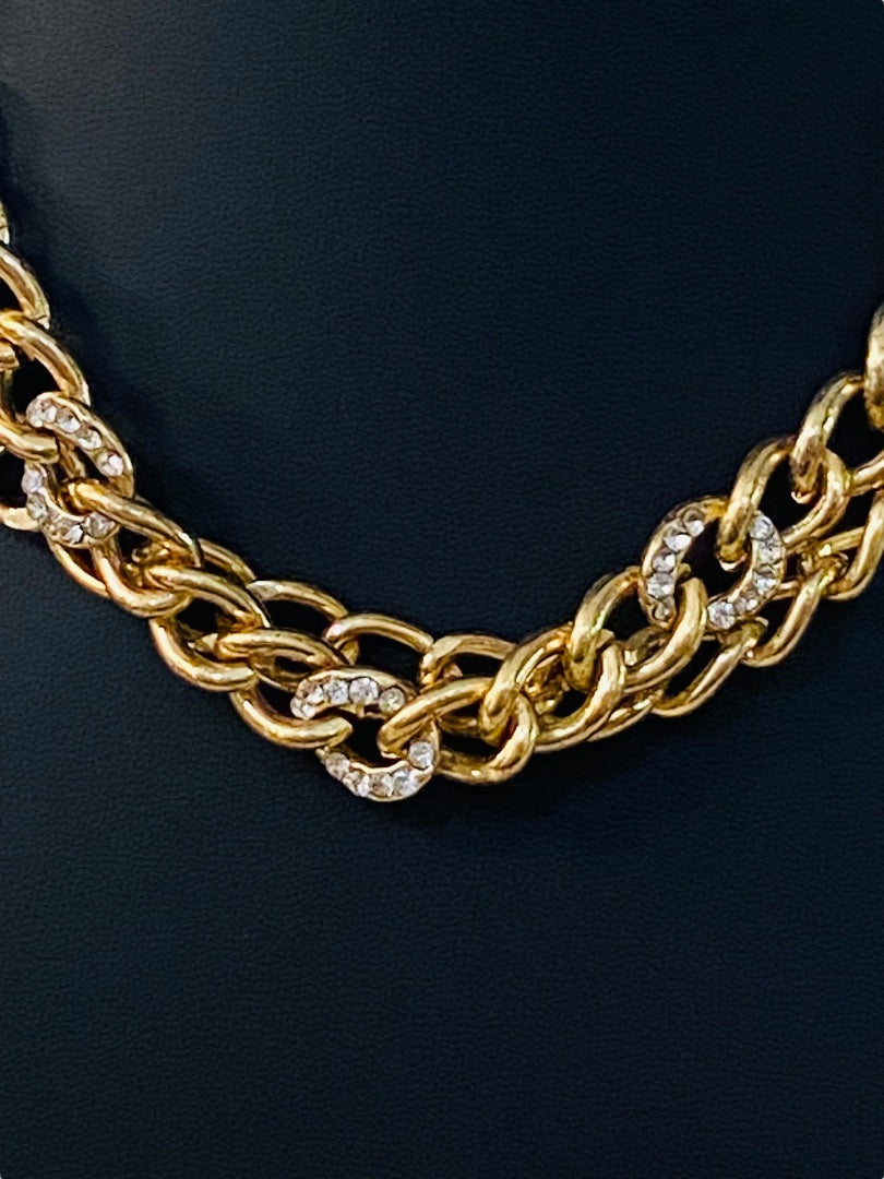 Goldtone Chunky Dual Strand Chain Necklace Lobster Clasp 17-20"