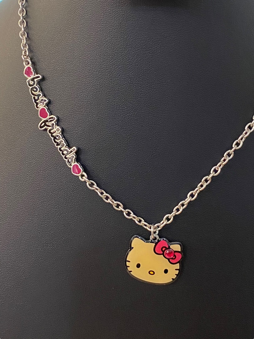 2012 Hello Kitty Sanrio Pendant Necklace Silvertone "Best Friends" 17.5"