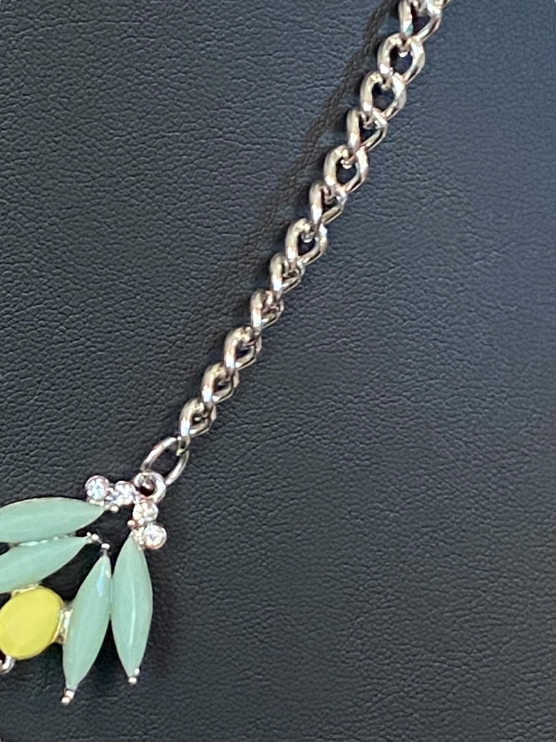 Silvertone Green Yellow 18-19" Statement Necklace Beaded Green Yellow