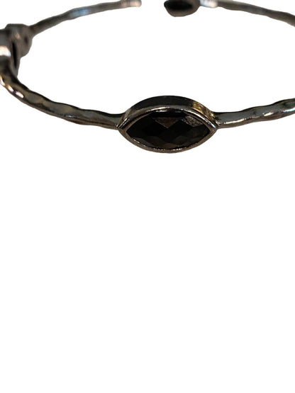 Pewter Color Bangle Bracelet Black Faceted Glass Jewels 2.5" Inside Diameter