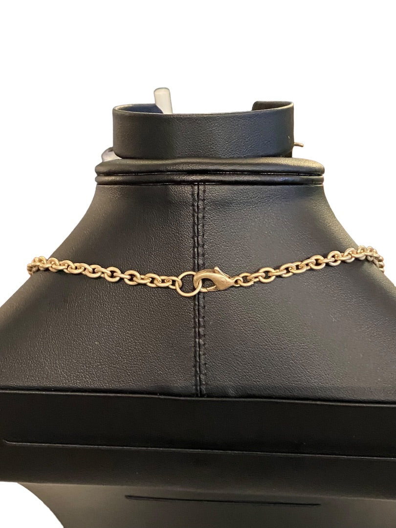 Brushed Goldtone Beaded Double Strand Necklace 17.5"Beaded 3" Drop