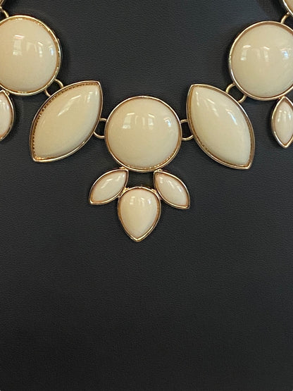 Goldtone and Cream Statement Bib Necklace Adjustable 18"-20"