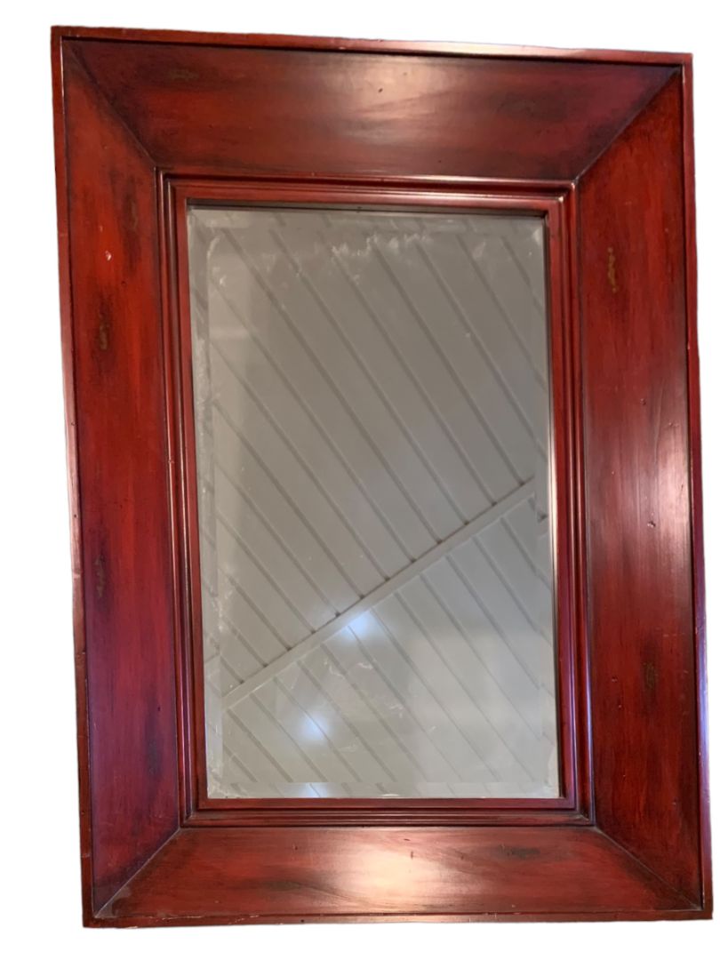 Large Heavy Wooden Framed Beveled Mirror Cherry Color 43" x 30"