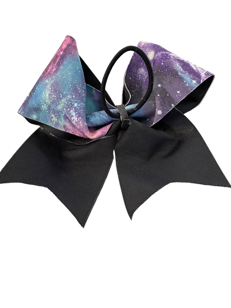 Girls Oversize Hair Bow 6" Elastic Ponytail Galaxy Print Blue Pink Purple