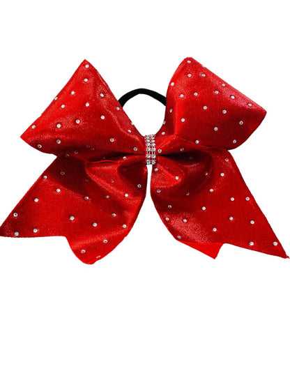 Girls Oversize Hair Bow 8" Elastic Ponytail Holder Red  Bejeweled