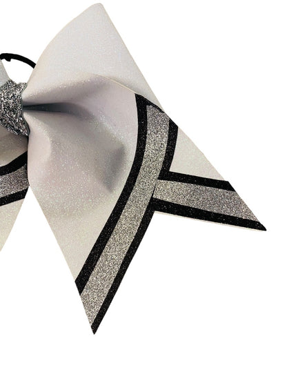 Girls Oversize Hair Bow 8" Elastic Ponytail Holder White Black Glitter