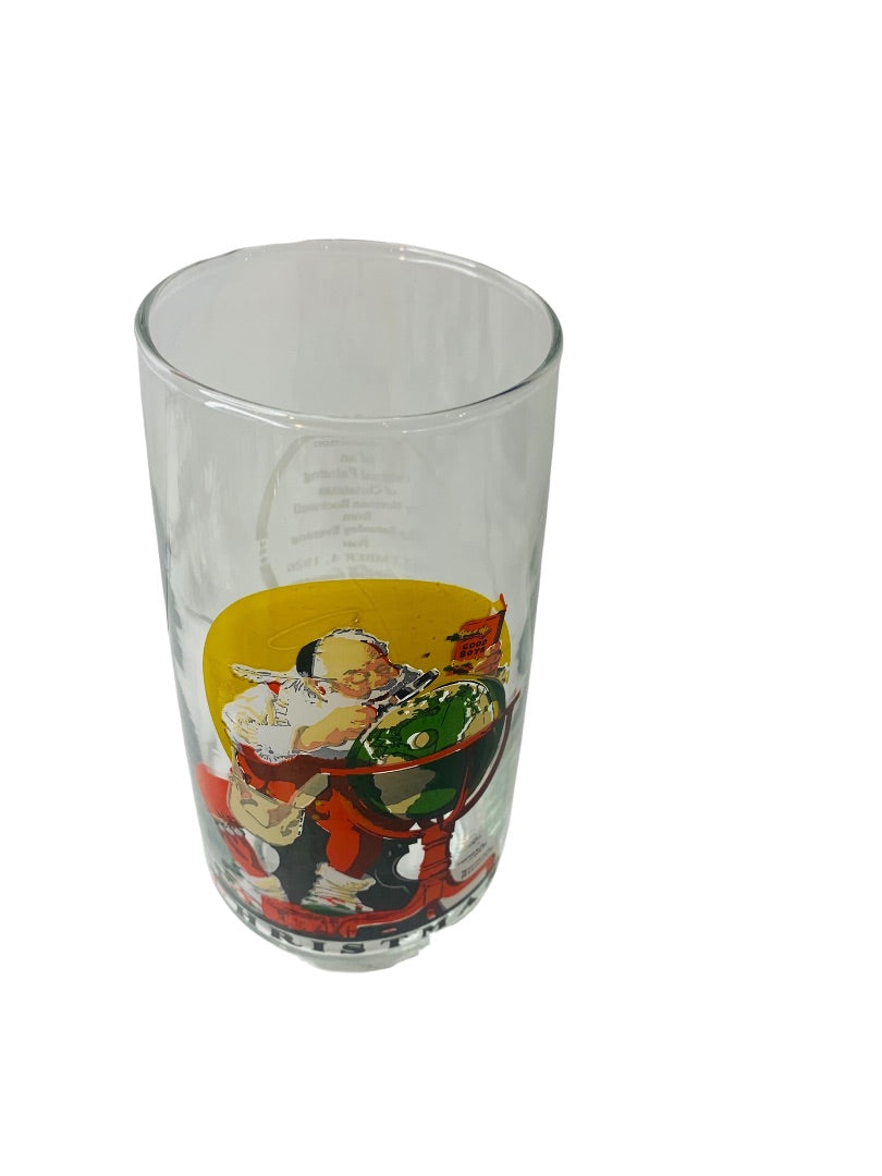 Coca Cola Christmas Tumbler Glass Reproduction of Norman Rockwell Curtis Pub Vintage