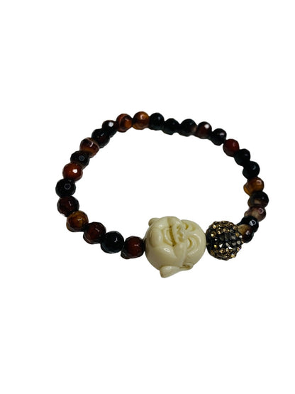 Black Brown Smiling Buddha Stretch Bracelet Beaded