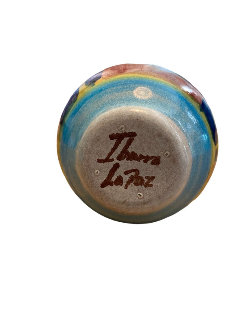 Ibarra La Paz Signed 4" Tall 3" Diameter Handpainted Pottery Bud Vase