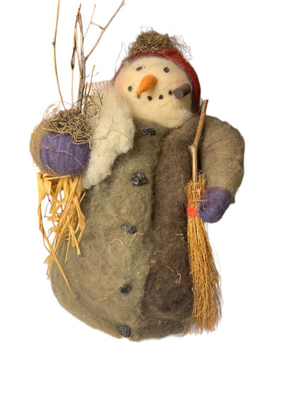 Snowman Decoration Felted over Styrofoam Country Nature Theme 12"