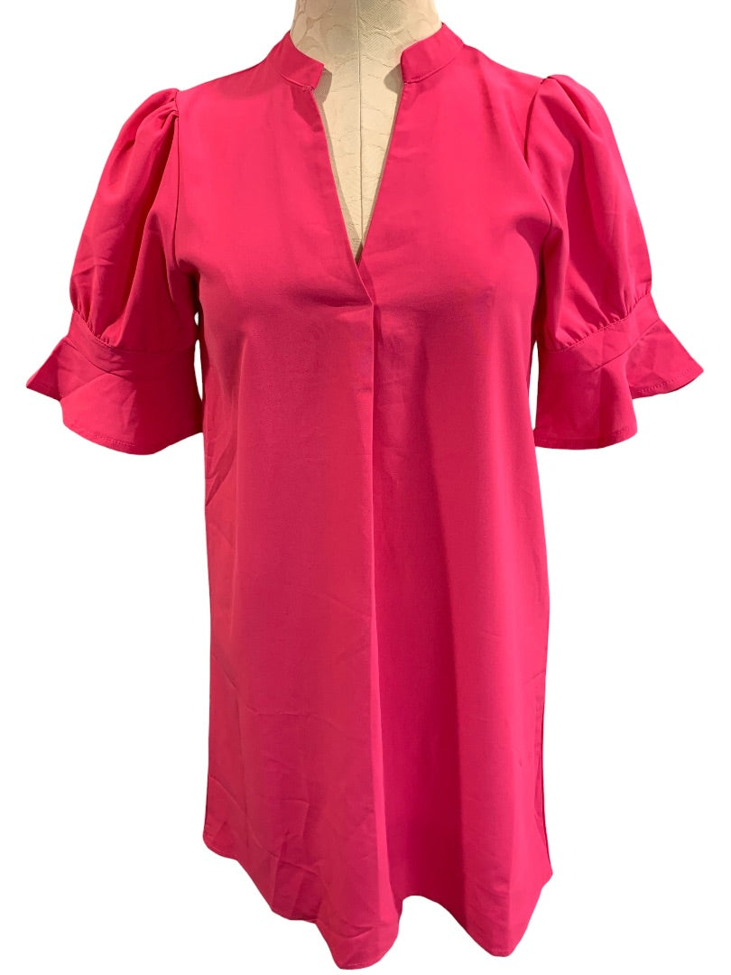 Small Hot Pink Shift Dress Ruffle Elbow Sleeve Unbranded Pullover