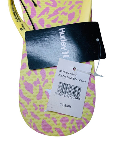 8M Hurley Womens New Animal Flip Flops Yellow Pink Cheetah Sunrise