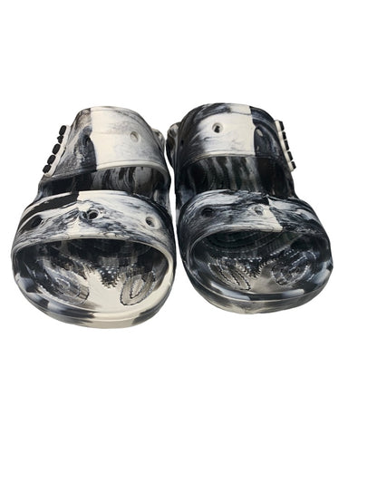 Size 10 Womens (8 Mens) Crocs Adult Unisex Marbled Black White Slide Sandals