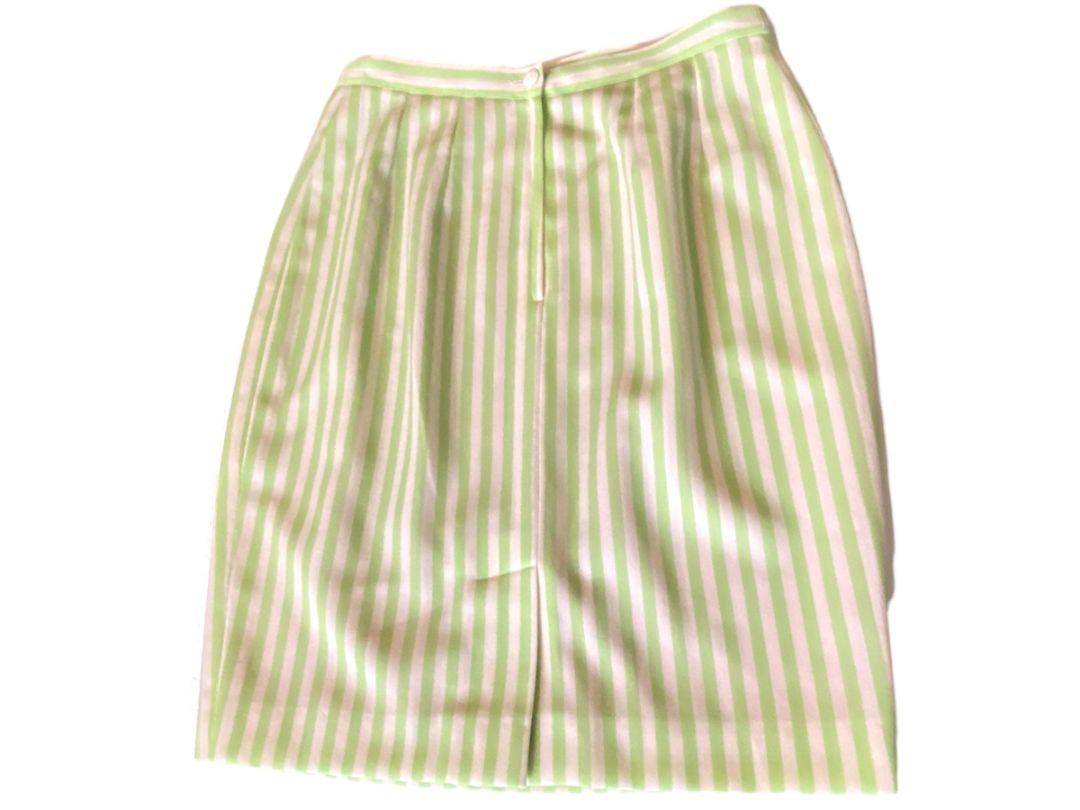 10 Guy Laroche Vintage Lime Green Striped Lined Skirt France